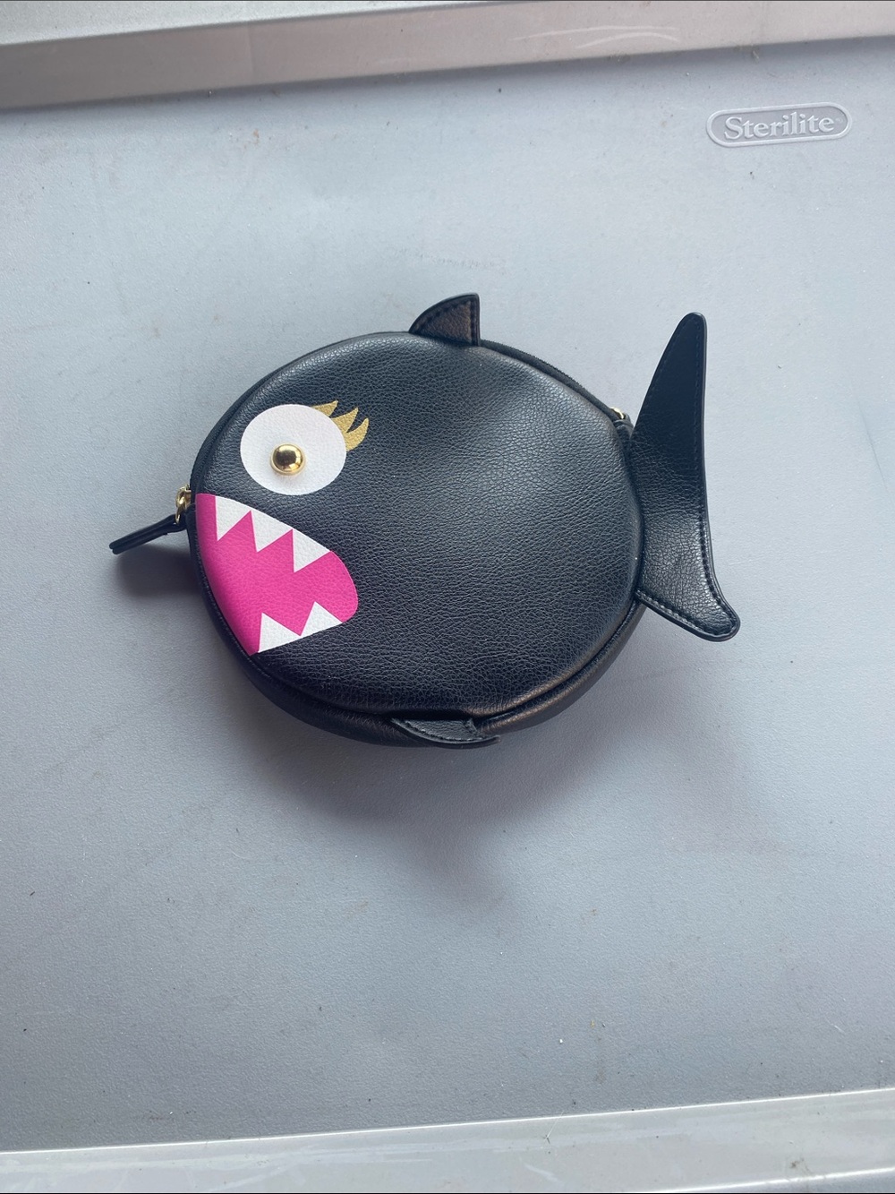 Betsey Johnson Black Shark Coin Pouch with Pink & White Accents